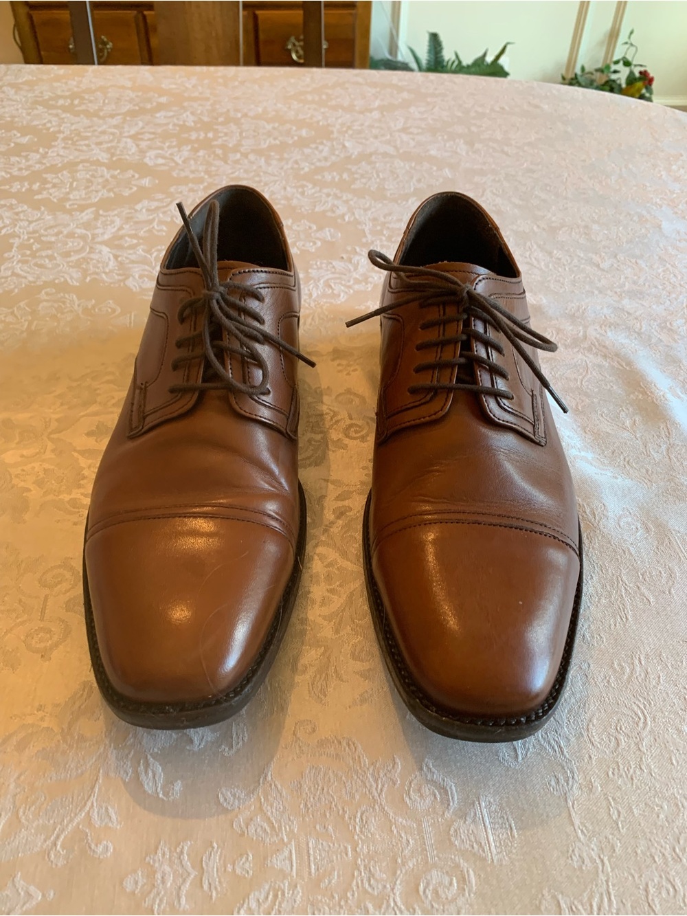 Johnston & Murphy Men's Brown Leather Cap-Toe Derbys